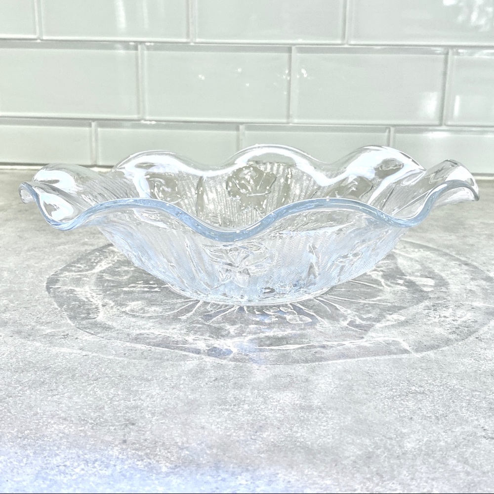Vintage Depression Glass Jeannette Glass Iris Herringbone Ruffled Bowl